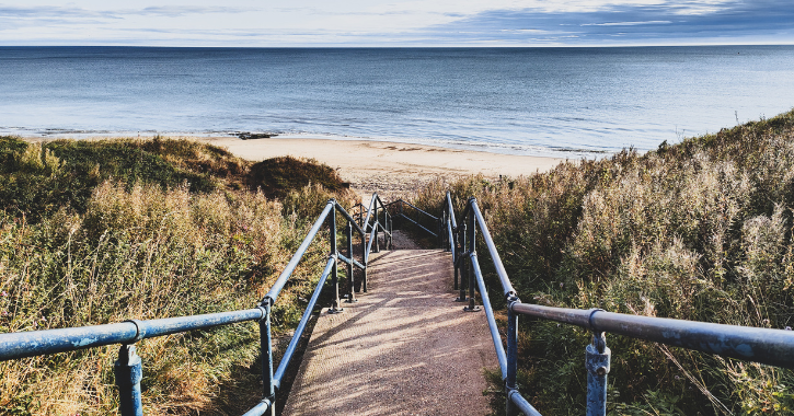 View of steps leading down to the beach on the Durham Heritage Coast.